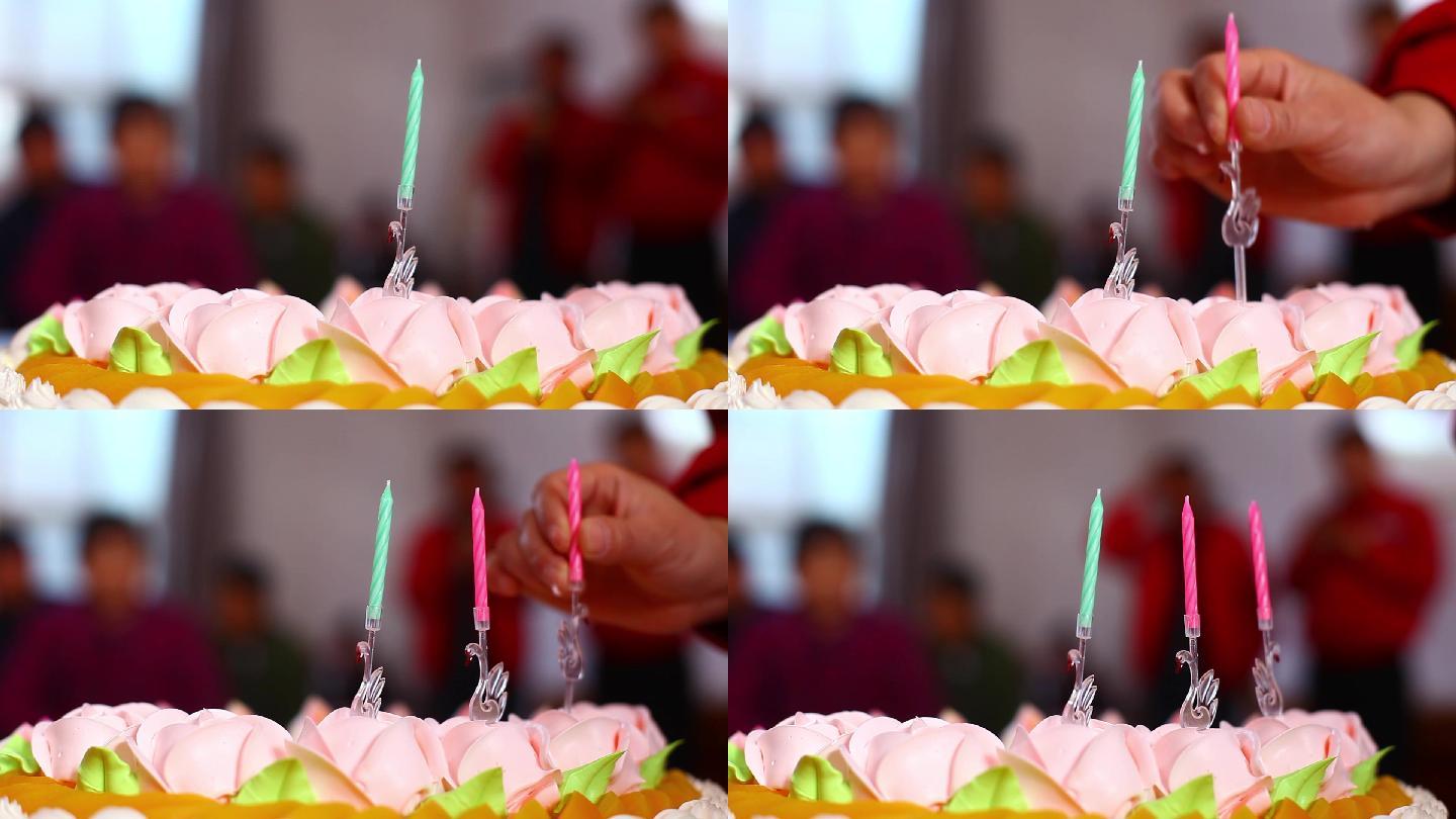 往生日蛋糕上插生日蜡烛