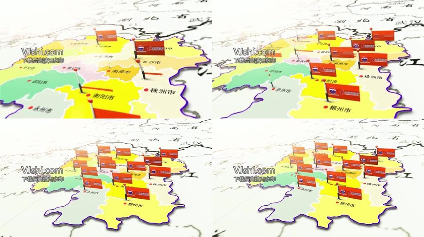 湖南省商业布局扩张商业旗帜AE地图模板