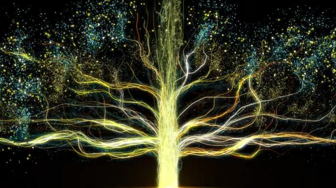 光线生长的树唯美粒子树生长动画舞台背景