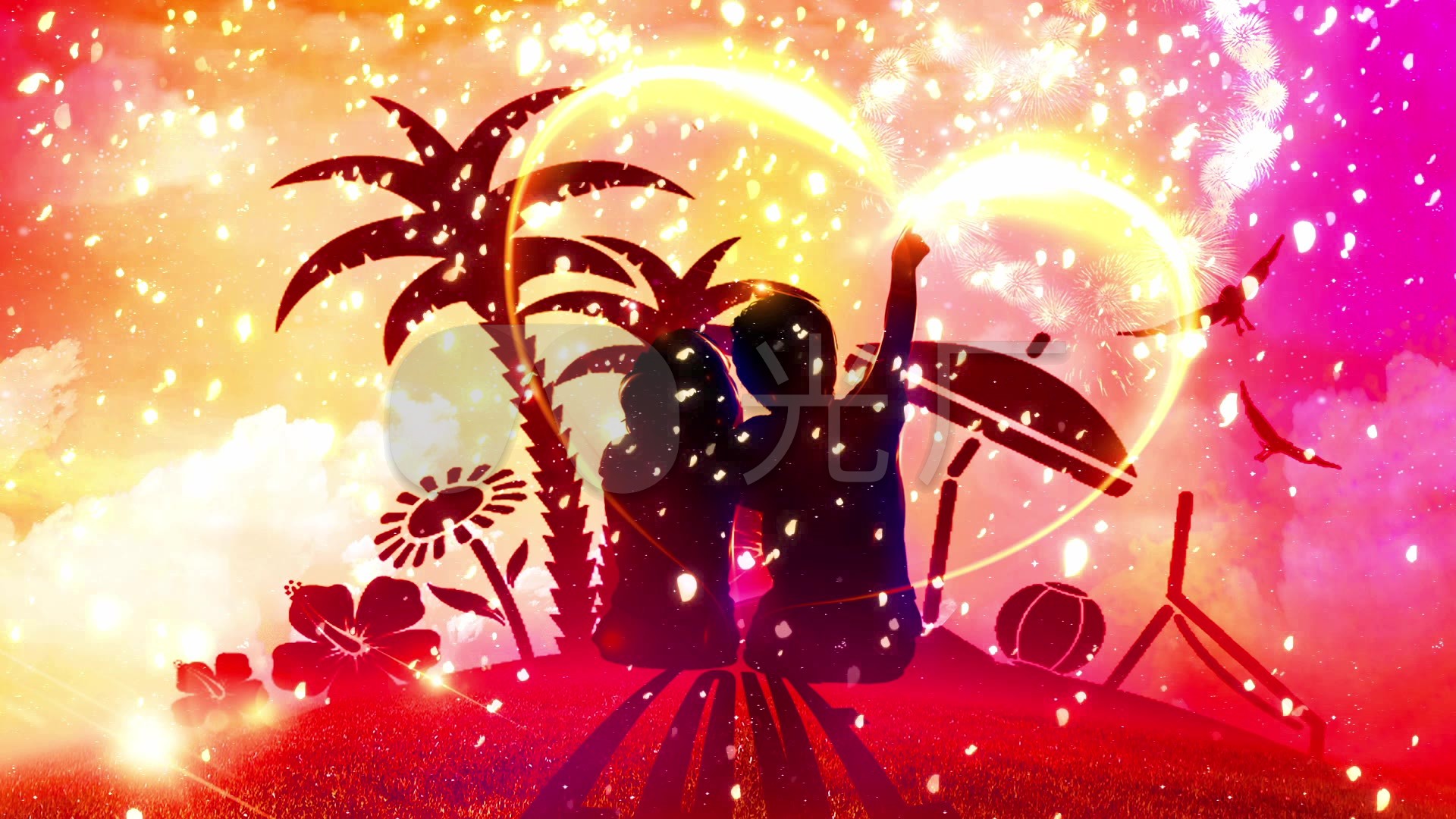 梦幻星空唯美花瓣飘落浪漫情侣情人节背景