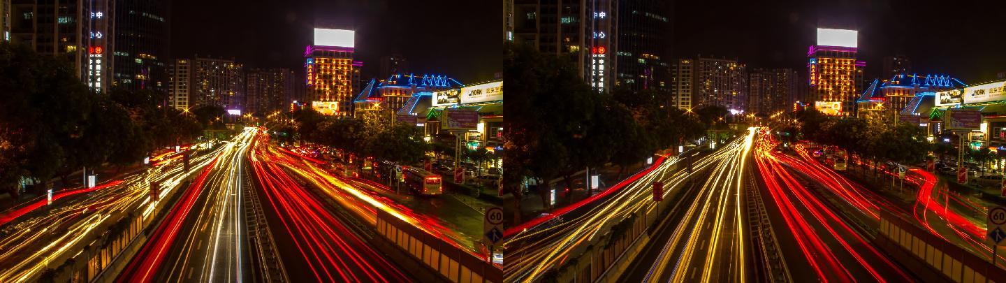 城市延时夜景马路流光