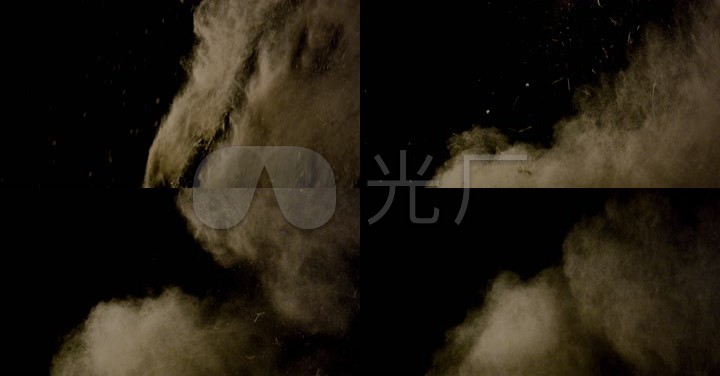 实拍爆炸碎屑风吹尘土飞扬烟雾四溅