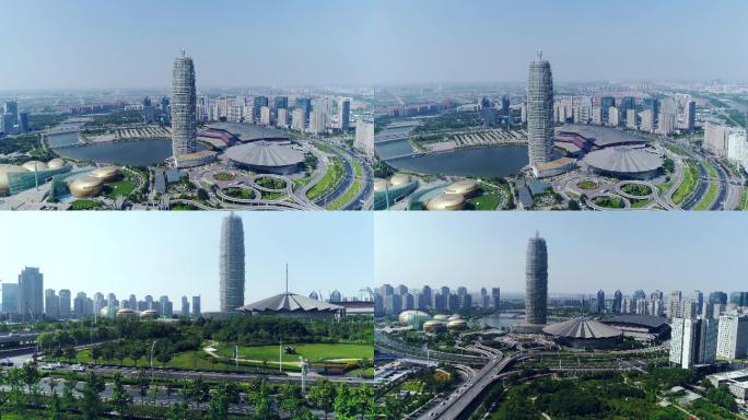 郑州会展中心大玉米CBD航拍4K高清素材