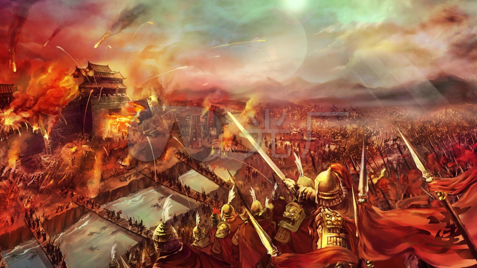 视频素材 舞台背景 场景背景 古代战争火焰战场 来自视频原始文件或