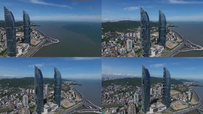 厦门地标性建筑双子塔超清航拍4k画质