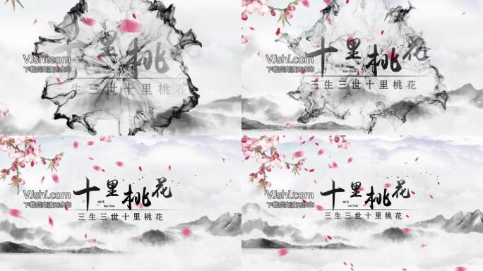 水墨中国风桃花瓣片头片尾片AE模板