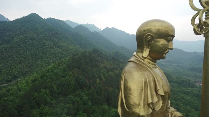 九华山地藏菩萨铜像航拍素材