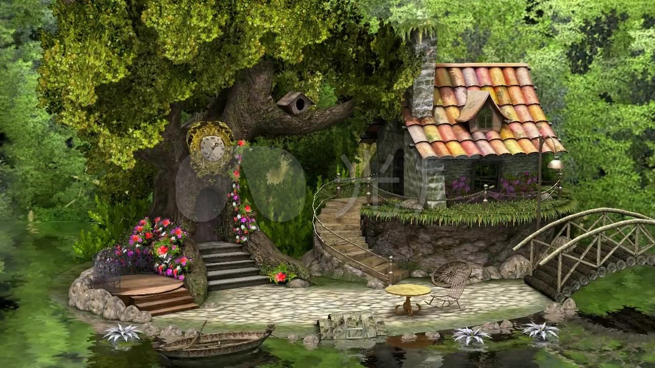 卡通森林小屋小矮人