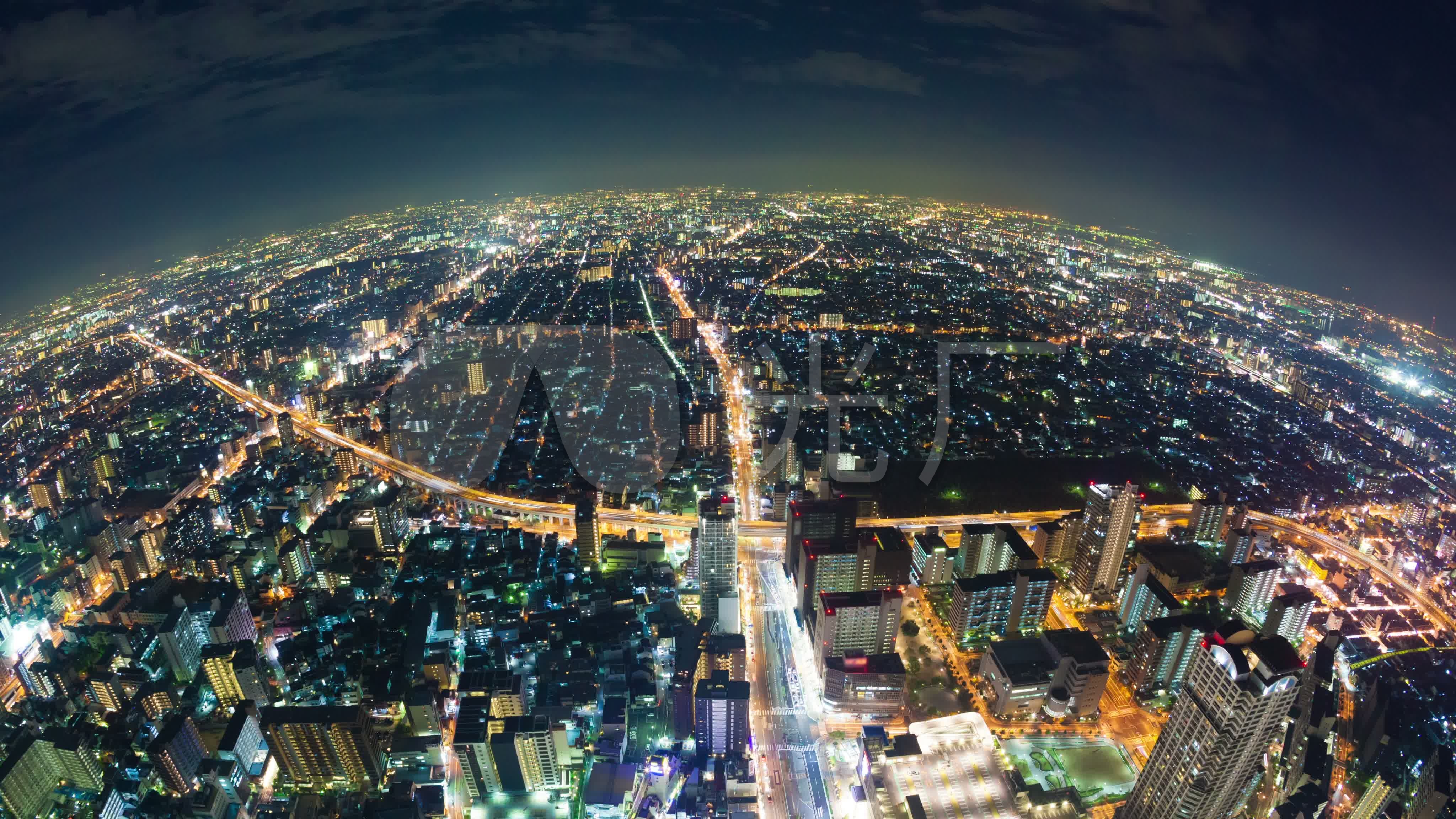 4k高清超广角俯瞰繁华都市夜景