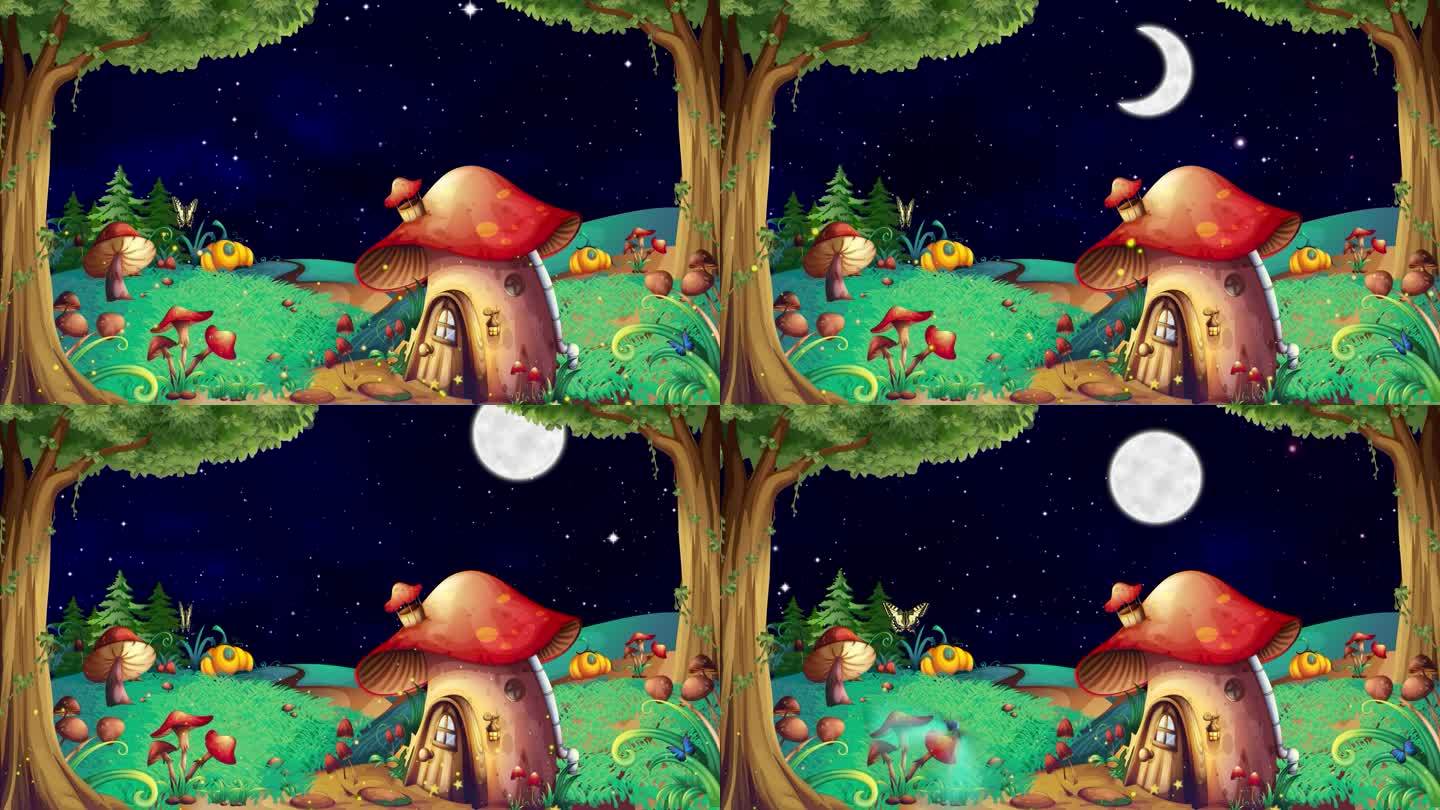 夜晚森林树林绘本剧讲故事儿童背景视频