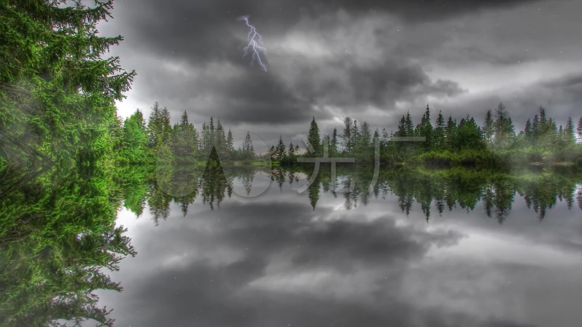 雷雨,雷電,烏雲,倒影動畫牆紙_1920x1080_高清視頻素材下載(編號