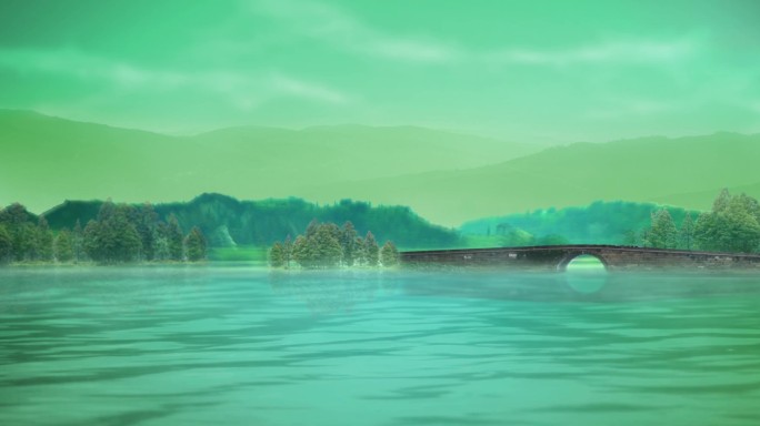远山绿水断桥西湖