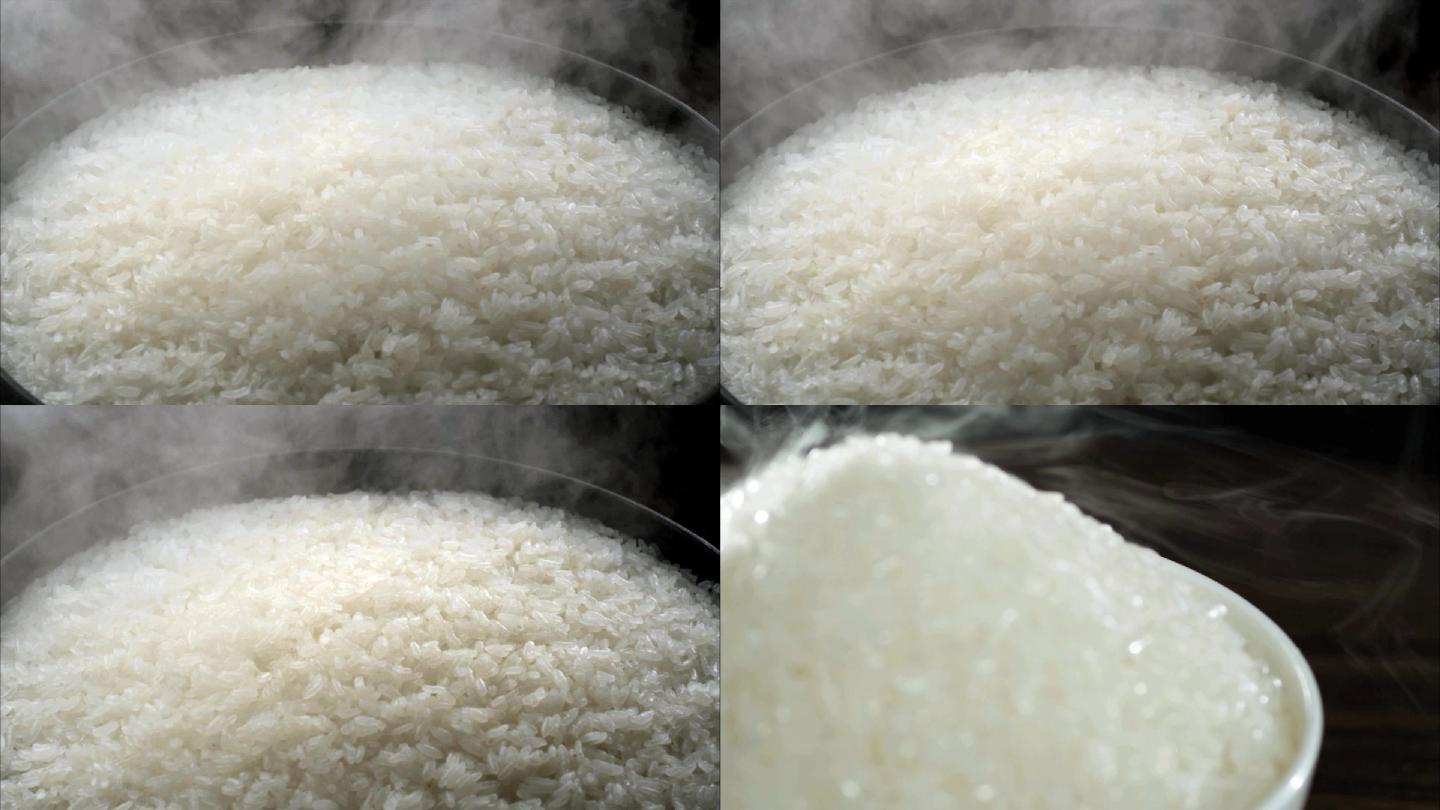 米饭出锅冒热气