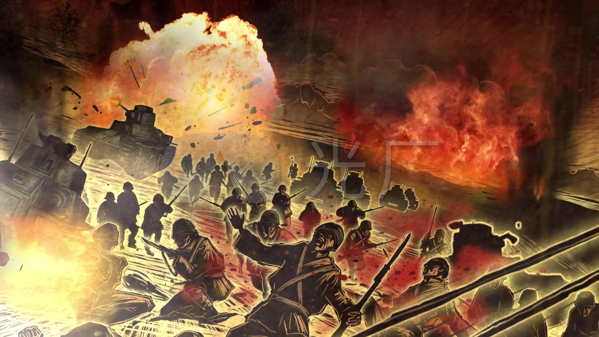 抗战版画系列之战斗场景12_1920x1080_高清视频素材下载(编号:1395327