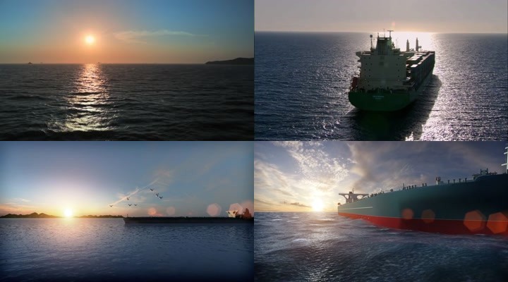 太阳日出大海海面船货轮唯美高清实拍视频素
