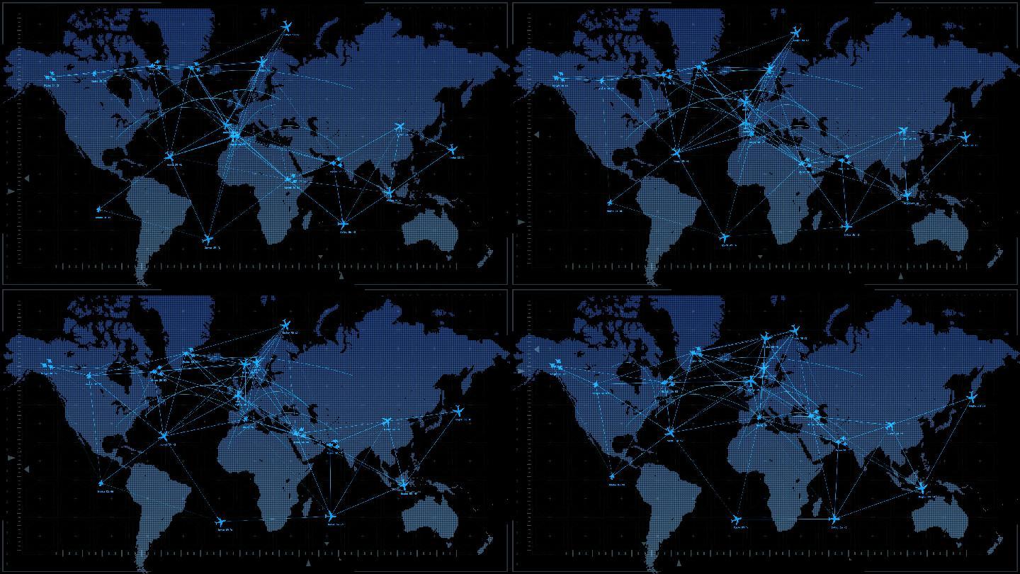 世界地图国际航线全球连线