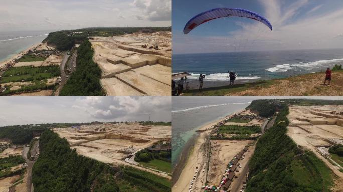 巴厘岛滑翔伞海岸线航拍