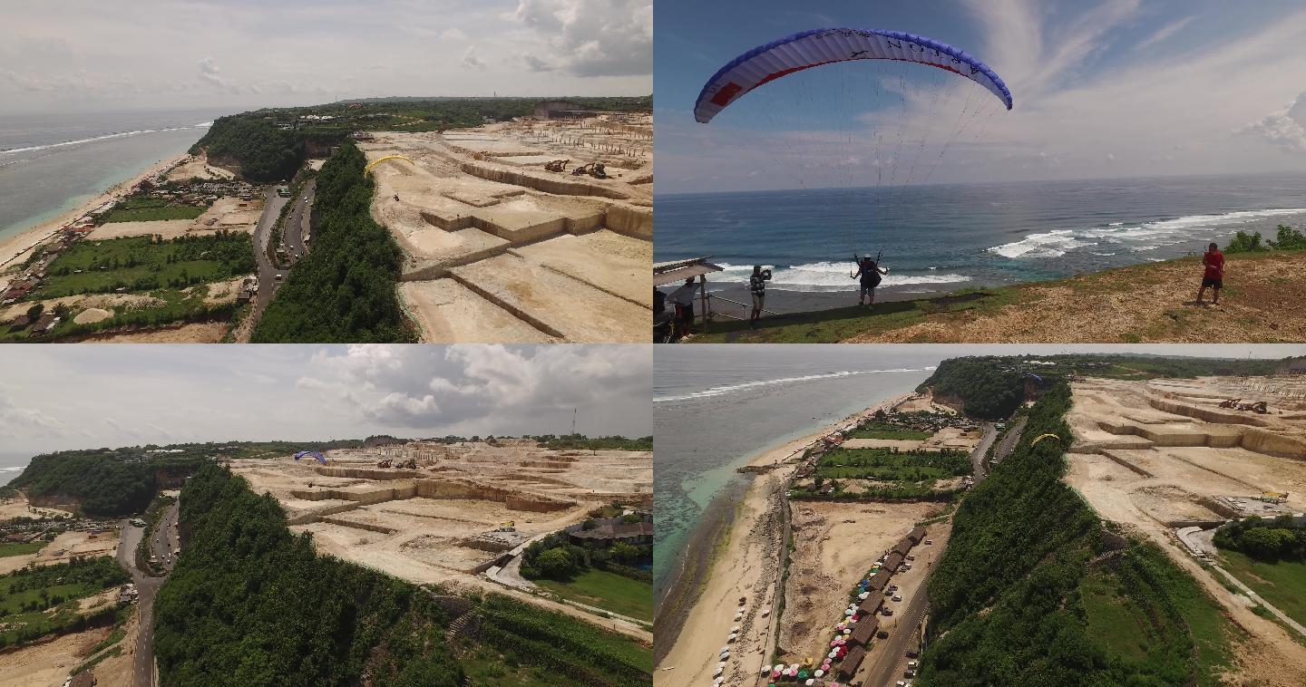 巴厘岛滑翔伞海岸线航拍