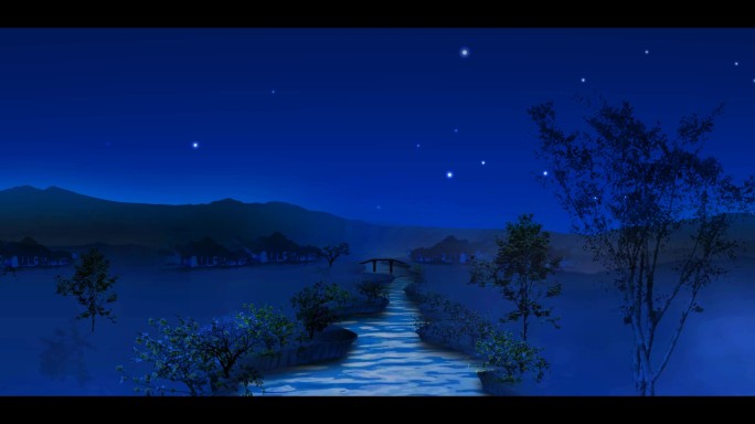 夜晚乡村小河淌水民歌舞台背景