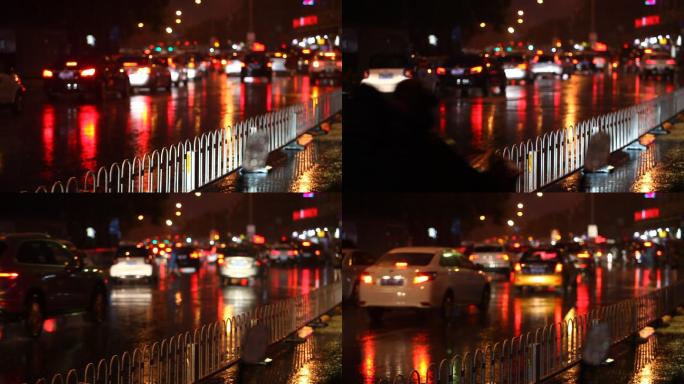 雨夜前门大街行人车流