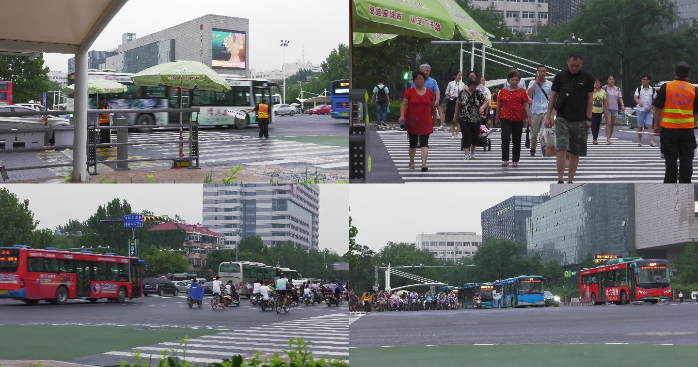 济南雨后经十路街景拍摄3车辆自行车违章