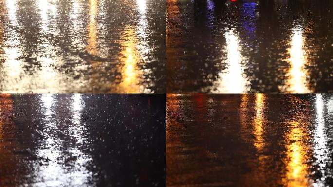 雨中街道路面反光倒影