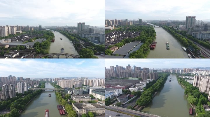 杭州拱墅区航拍京杭大运河沿岸城市拱宸桥
