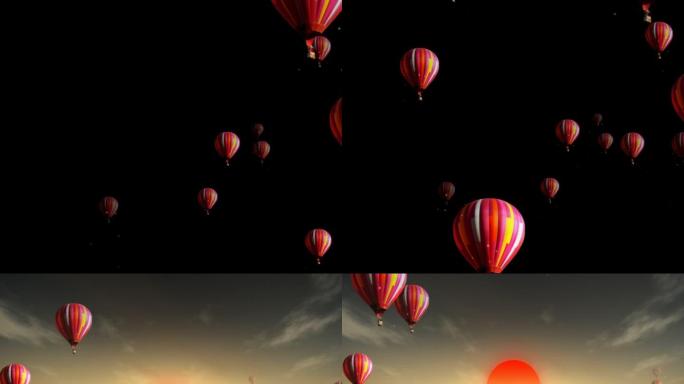 日出热气球飘动上升