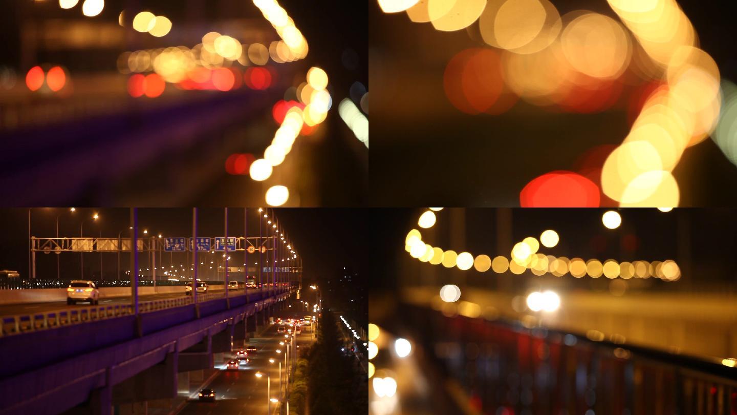 北京城市副中心两广路高架桥灯光虚化