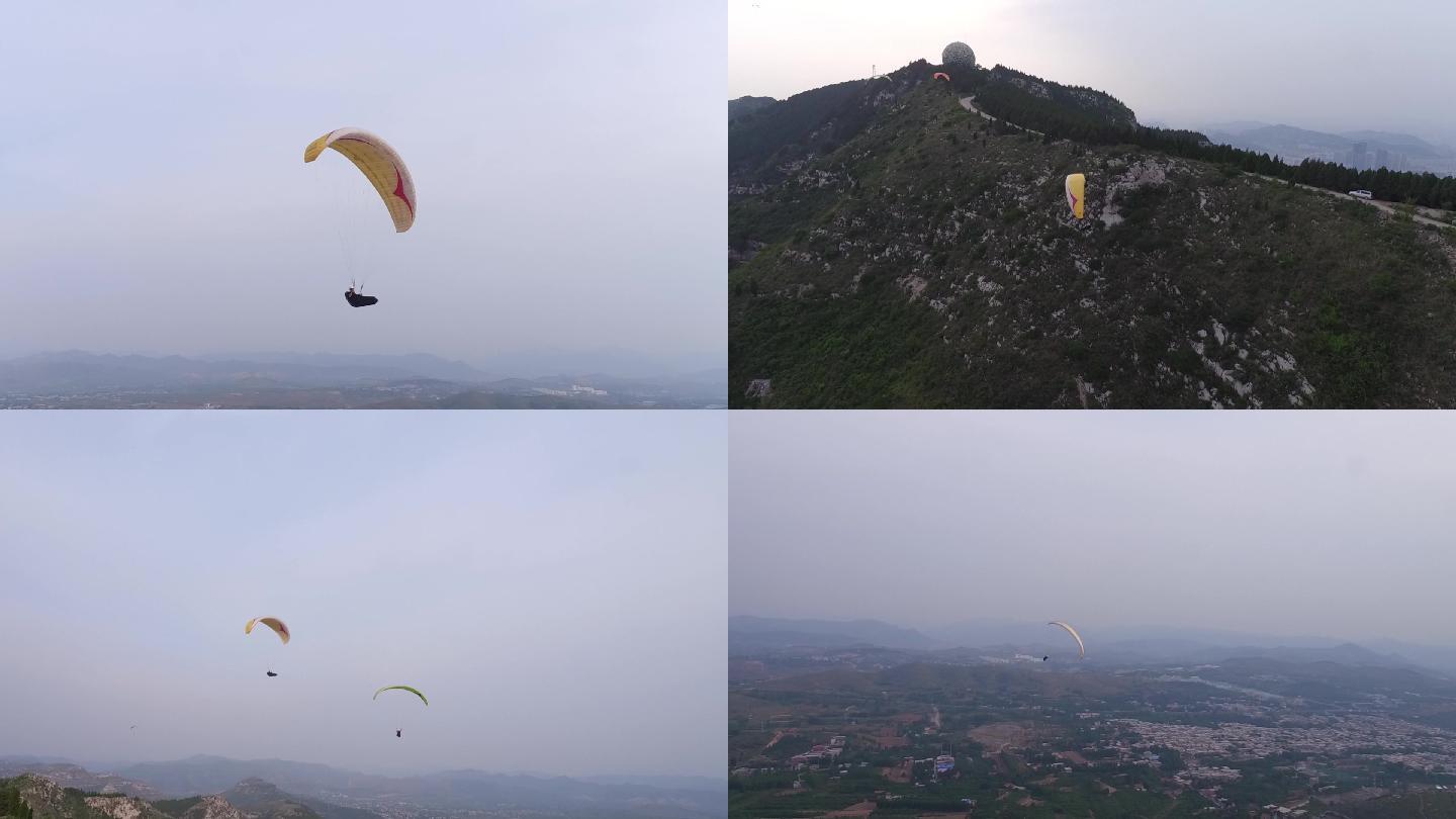 济南兴隆山滑翔伞航拍2起飞准备山脉