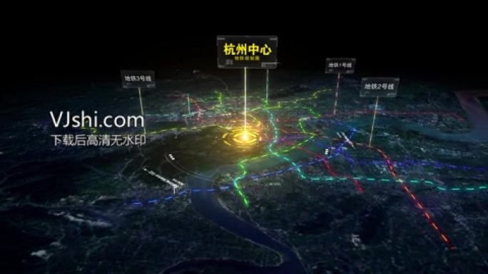 蓝色杭州地铁地图AE模版