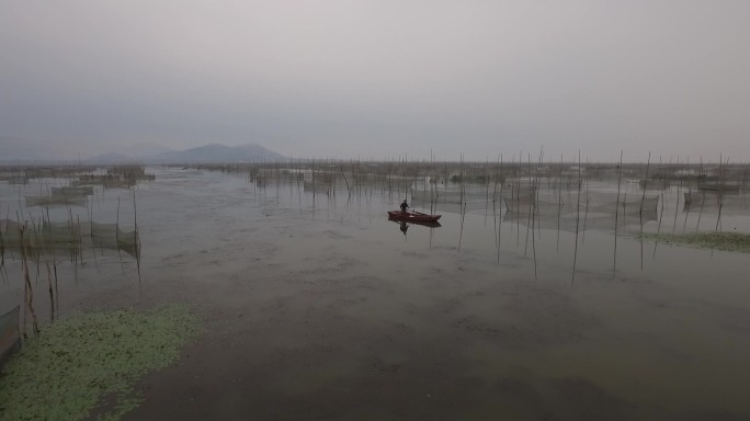 微山湖湖面生态圈渔船养殖