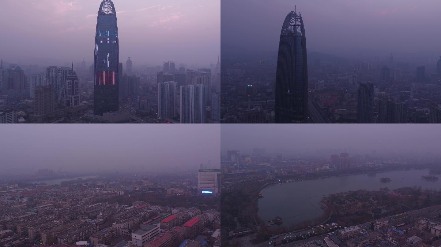 济南最高楼雾霾大明湖冬日大景