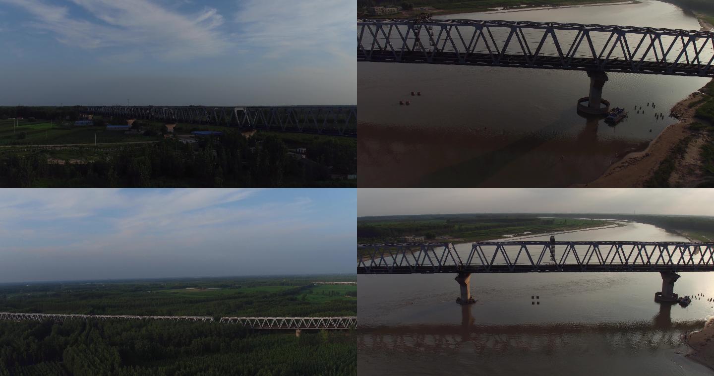 火车拍摄黄河大桥黄河浮桥黄河滩