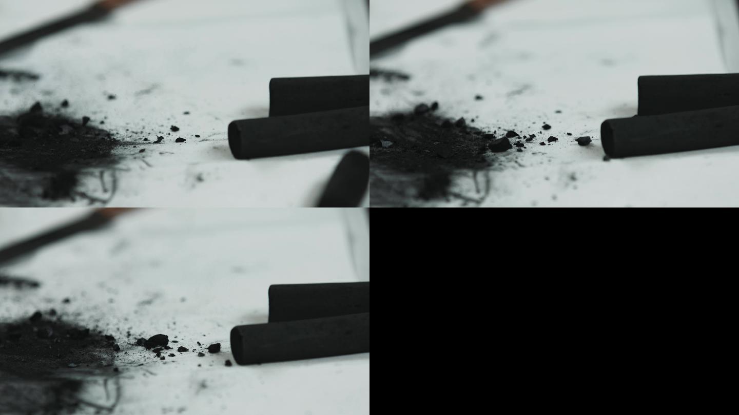 木炭条木炭笔-砸落粉尘-高速实拍慢镜头