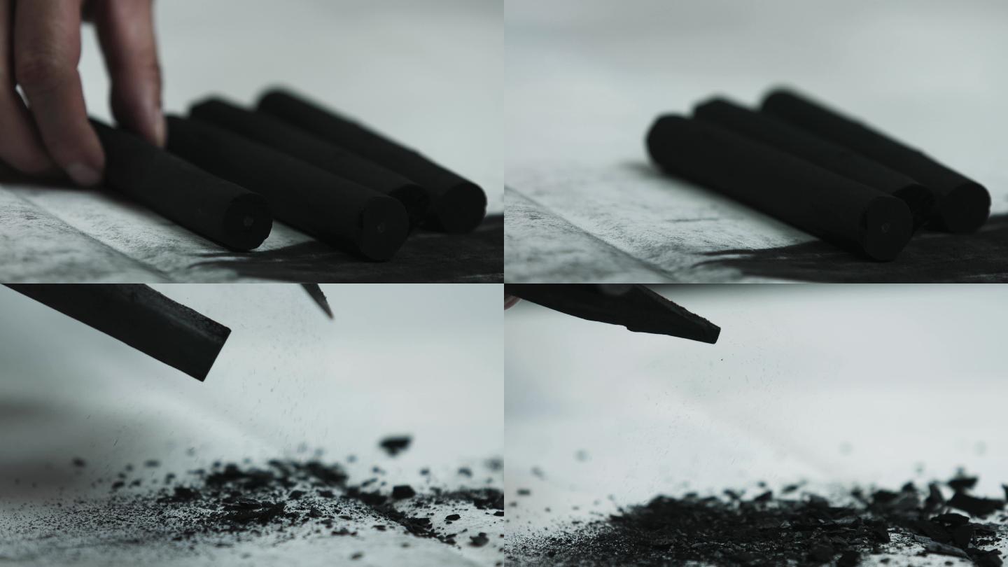 木炭条木炭笔削笔屑-高速实拍慢镜头