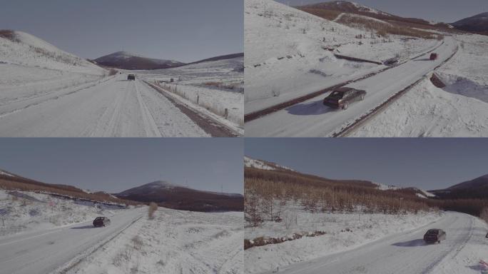 航拍中国河北崇礼雪地追车汽车航拍2