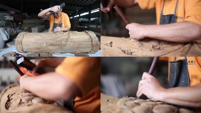 木材加工匠人手工雕刻