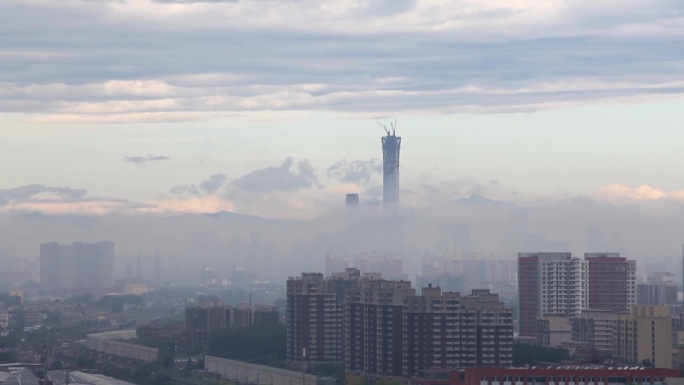 北京标志性建筑白云飘飘国贸延时广渠路车流