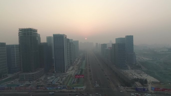 雾霾济南经十东路汉峪金谷