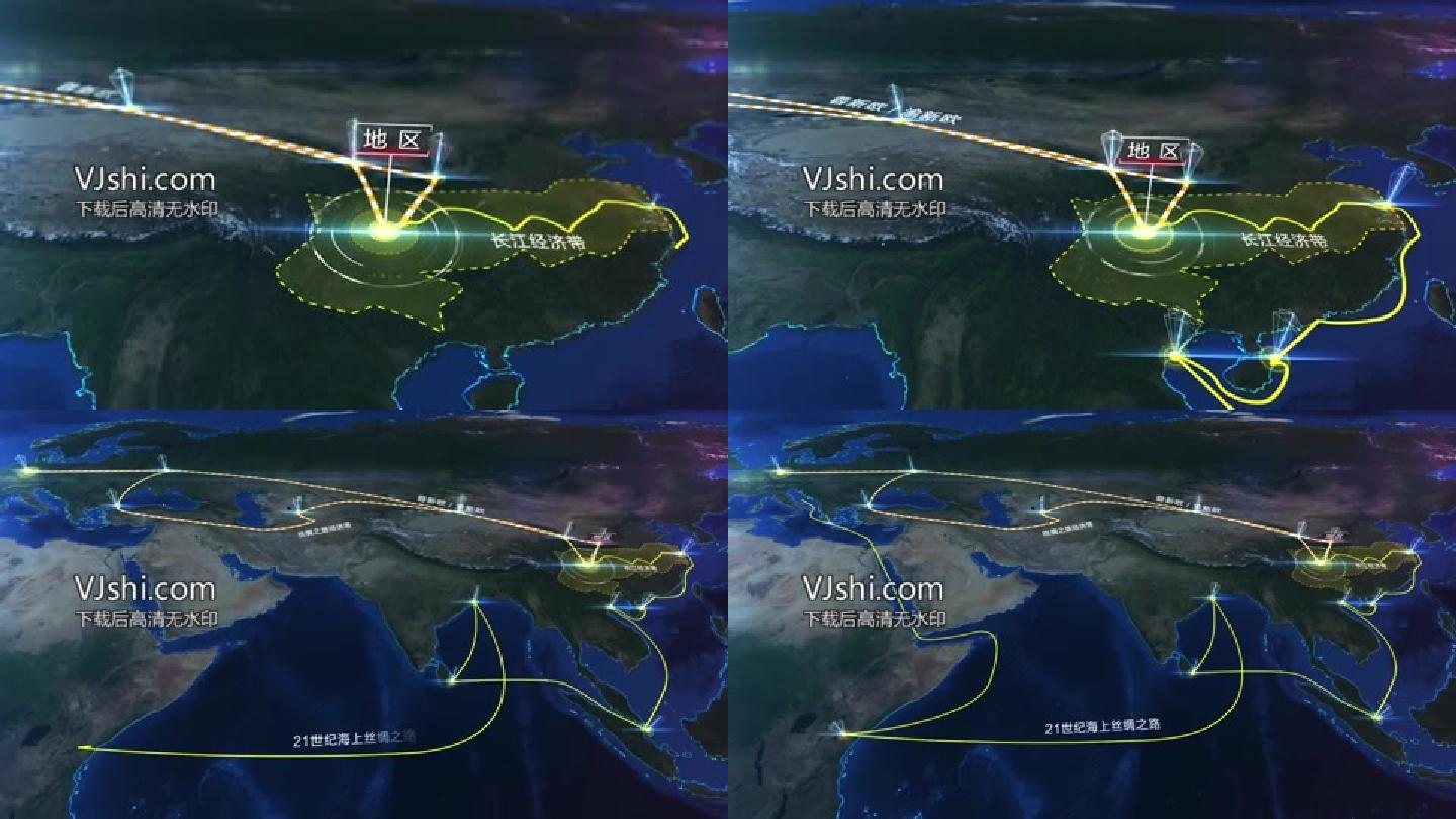 一带一路长江经济带渝新欧科技感地图