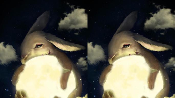 中秋国庆玉兔抱月亮微信10小视频动态壁纸