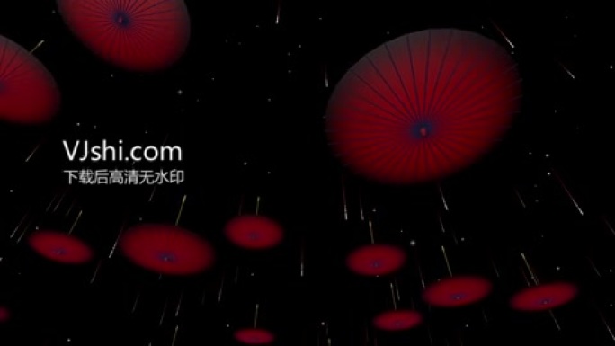 梦幻红色竹伞粒子星空视频背景