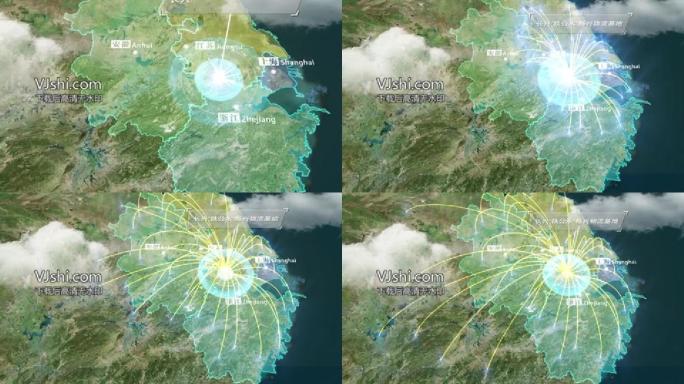 长三角地区沪苏浙皖区域辐射光效连线地图