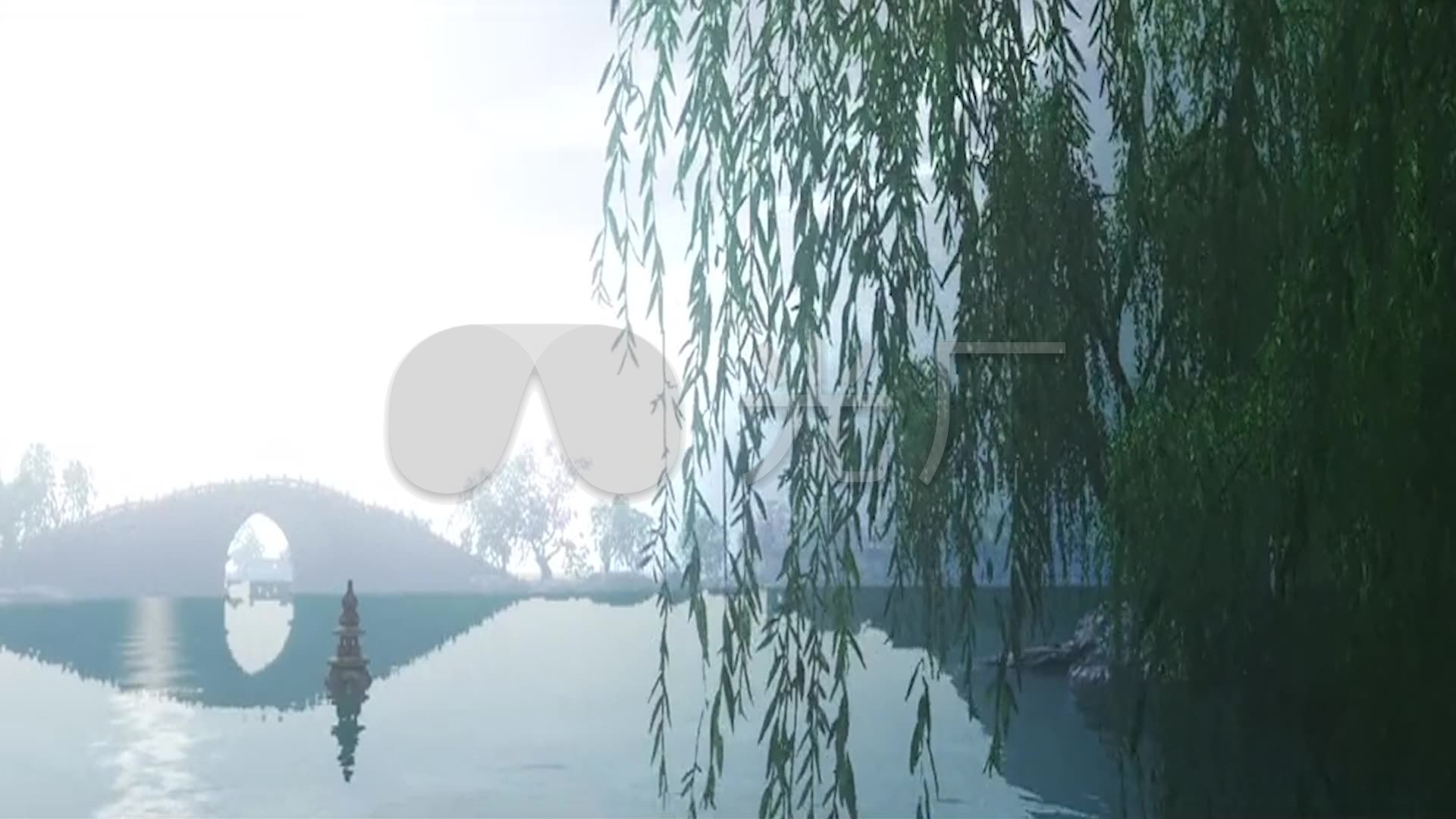 杨柳湖泊石桥江南意境诗意_01080_高清素材(编号