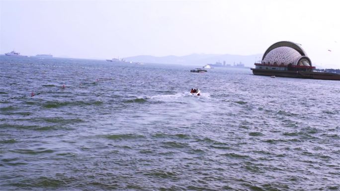 青岛海边游艇实拍素材