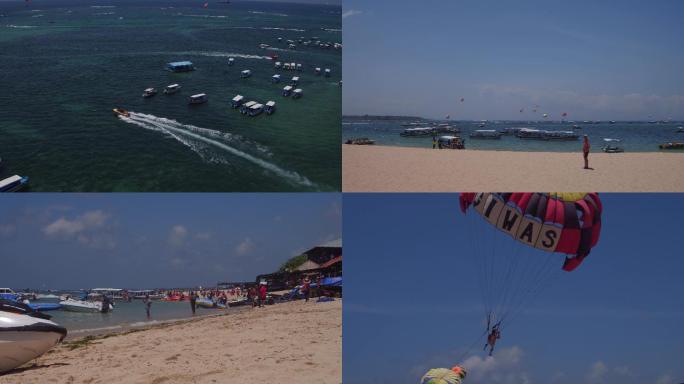 巴厘岛航拍海岛沙滩快艇游客4K素材