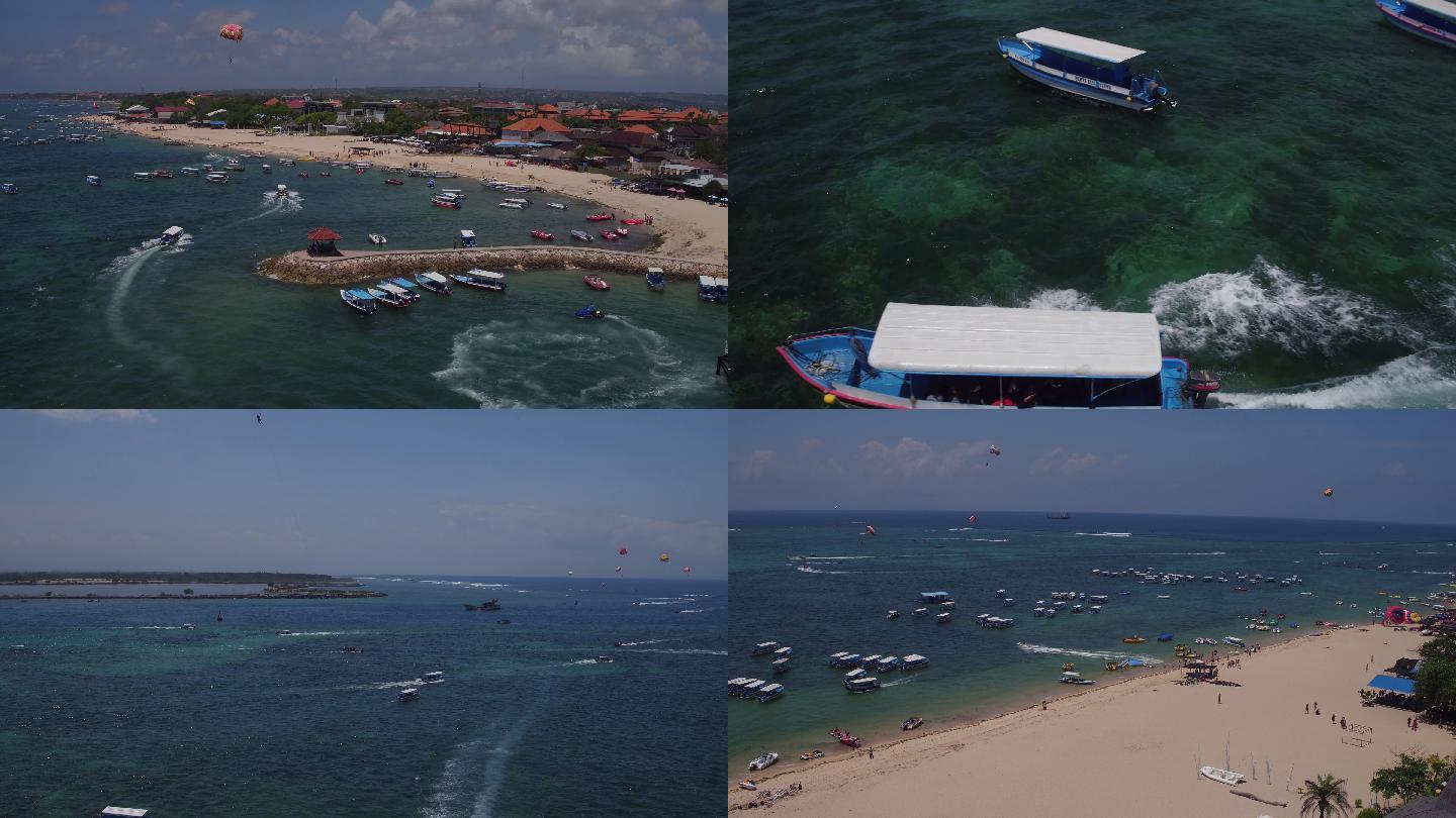 巴厘岛海岛海滩白云蓝天航拍4K