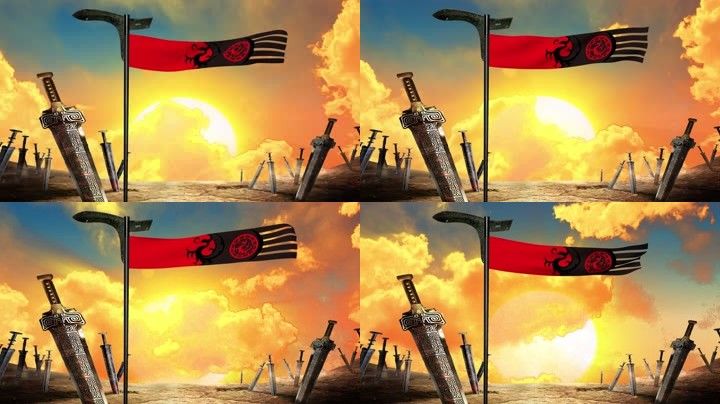 帅旗3d战旗军旗飘扬唱戏素材戏曲背景素材杨家将素材古代战歌古代歌曲