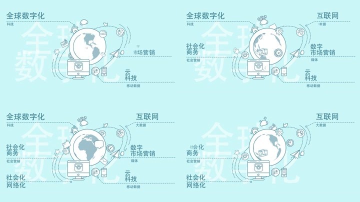 象征全球数字互联、通信网络的概念动画AE